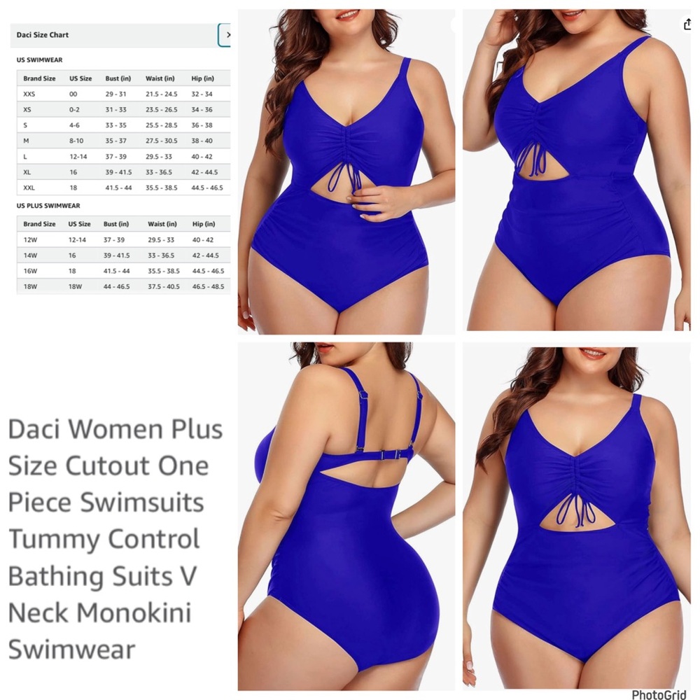 Daci XXL Plus size royal blue cutout one piece swimsuit NWT